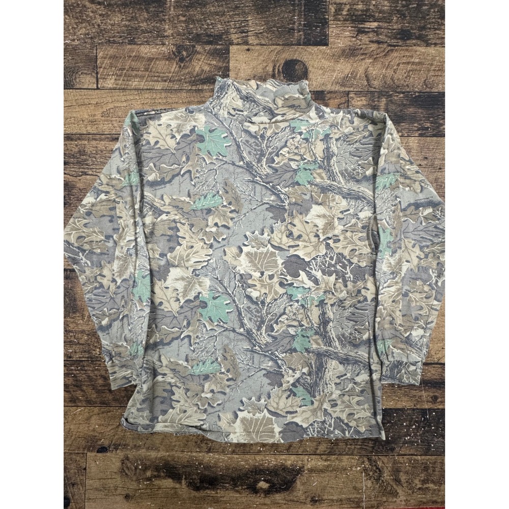 Vintage Advantage Camo Mock Neck Long Sleeve Pocket T-Shirt‎ Mens XL Made in USA